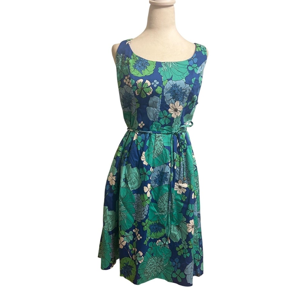 Pappagallo 16 floral dress trad wife‎ wedding guest scoop preppy tank blue green